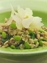 Risotto with Edamame, Arugula and Porcini