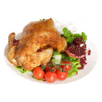 Roasted Chicken with Apple, Leek and Pomegranate