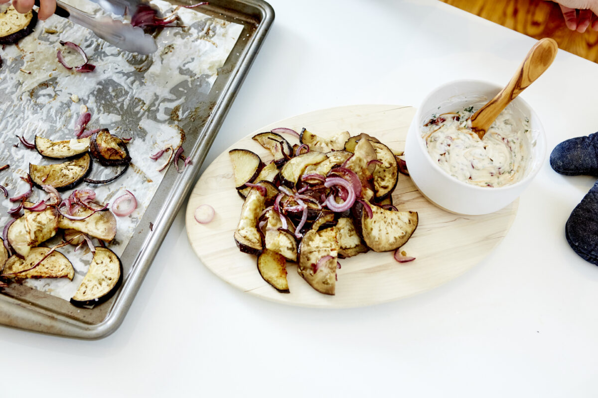 Roasted Eggplant & Red Onion with Yogurt, Silan and Pomegranates 29.jpg