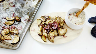 Roasted Eggplant & Red Onion with Yogurt, Silan and Pomegranates 29.jpg