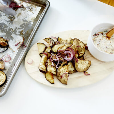 Roasted Eggplant & Red Onion with Yogurt, Silan and Pomegranates 29.jpg
