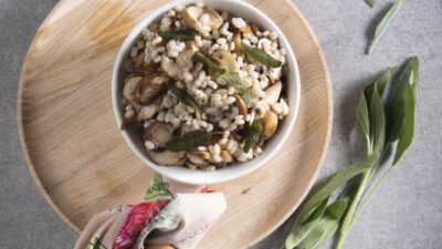 Roasted Mushroom Barley Salad with Fried Sage