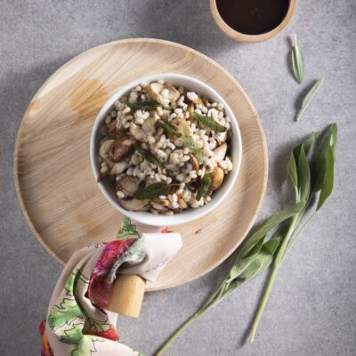 Roasted Mushroom Barley Salad with Fried Sage