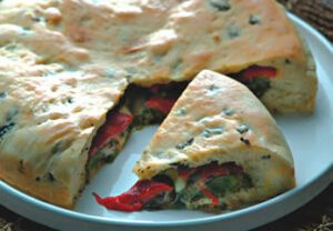 Roasted Red Pepper and Olive Scacciata