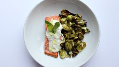 Roasted Salmon with Cucumber and Yogurt