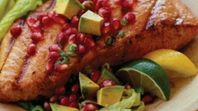Roasted Salmon with Pomegranate and Avocado Salsa