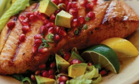 Roasted Salmon with Pomegranate and Avocado Salsa