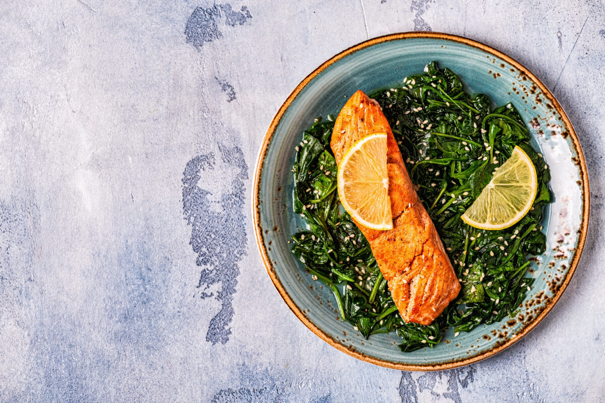Roasted Sesame Salmon with Wilted Spinach
