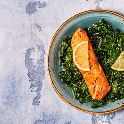 Roasted Sesame Salmon with Wilted Spinach