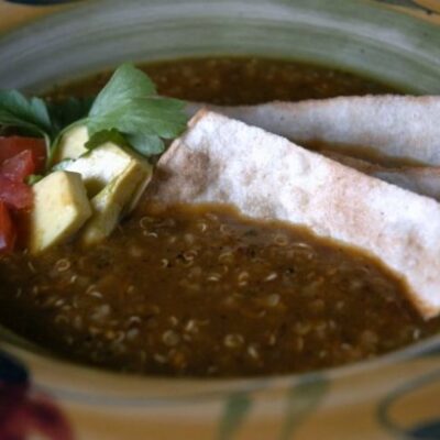 Roasted Tomato and Tortilla Quinoa Soup