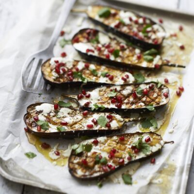 Roasted Aubergine With Tahini & Pomegranate