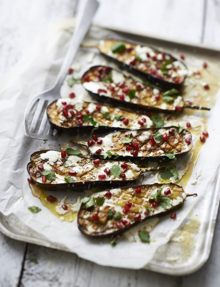 Roasted Aubergine With Tahini & Pomegranate