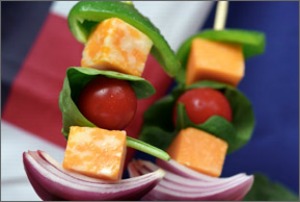 Salad on a Stick with Honey Mustard and Cilantro Lime Dressings