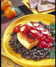 Salmon and Lentils with Moroccan Tomato Sauce