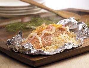 Salmon & Rice Packets with Fennel, Orange & Raisins