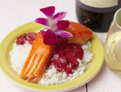 salmon with hibiscus cream sauce