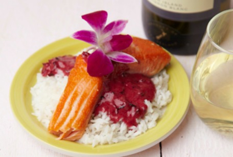 salmon with hibiscus cream sauce