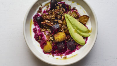 Savory granola beet yogurt parfait