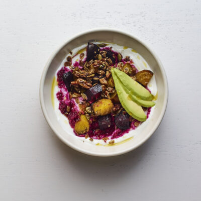 Savory granola beet yogurt parfait