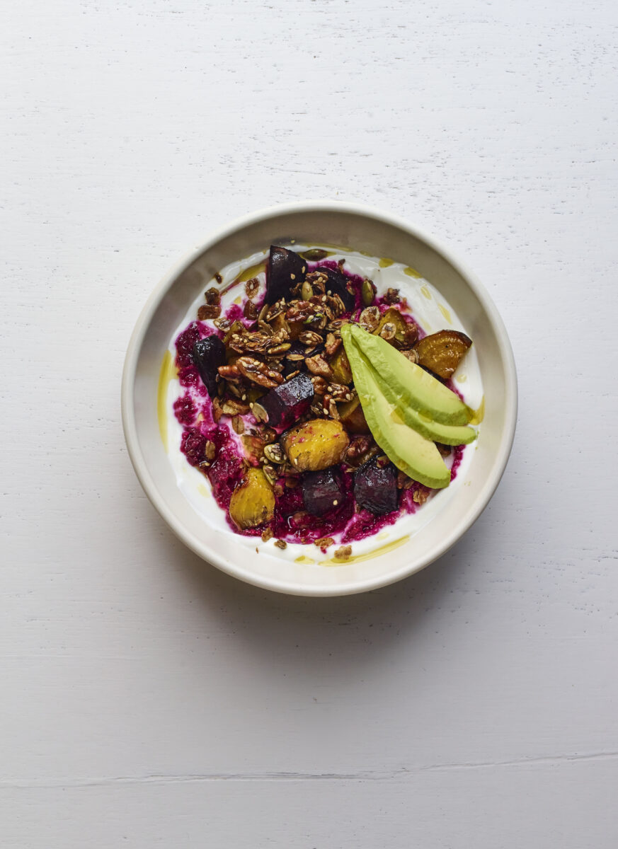 Savory granola beet yogurt parfait