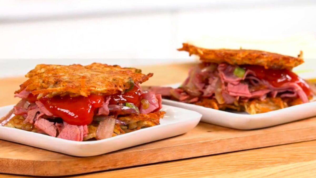Scallion and Corned Beef Latke Sliders