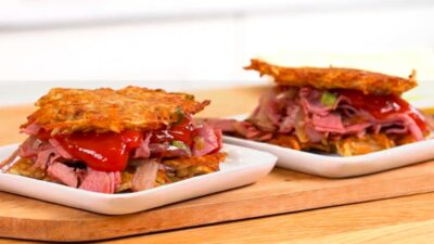 Scallion and Corned Beef Latke Sliders