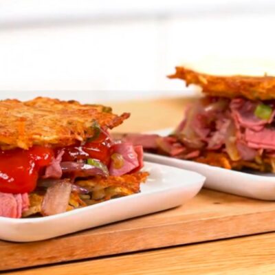 Scallion and Corned Beef Latke Sliders