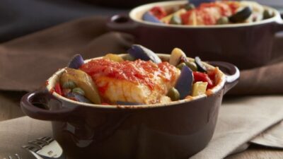 Sea Bass Nicoise with Saffron Tomato Jus