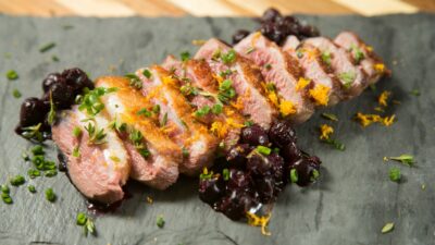 Seared Duck Breast with Blueberry Aigre-Doux