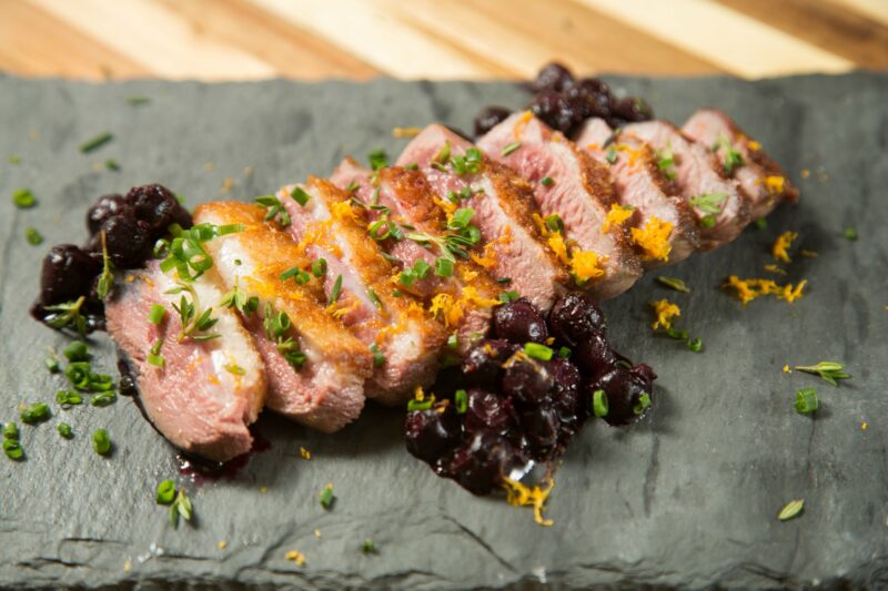 Seared Duck Breast with Blueberry Aigre-Doux