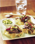 Sesame-Soy Steak Stir-Fry on Wonton Crisps
