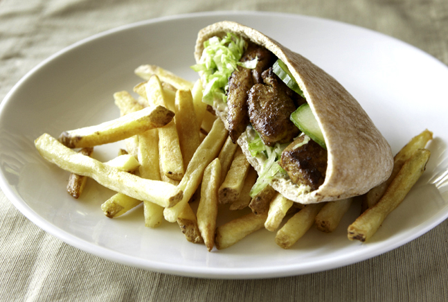 Shawarma Chicken and Chummus Pitas with French Fries