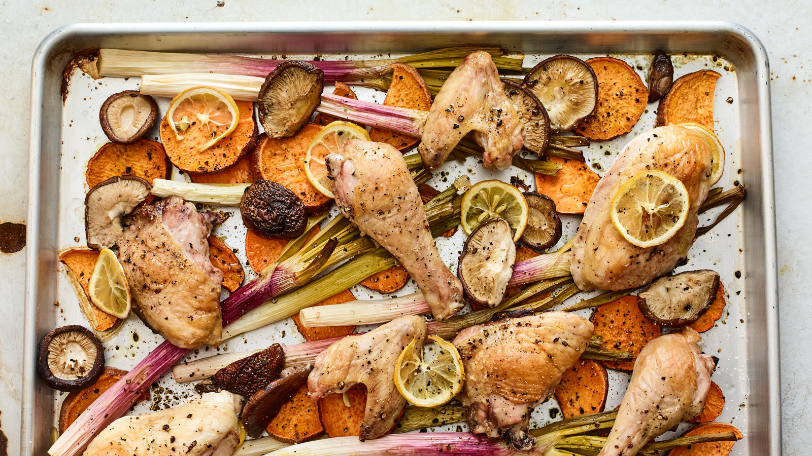 Roasted Chicken, Spring Onions, and Shiitake Mushrooms
