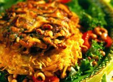 Shiitake Mushroom Burger with Black-Eyed Pea and Roasted Pepper Salad and Crispy Potato Cakes
