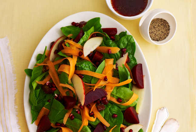 Simanim Salad with Pomegranate Balsamic Dressing