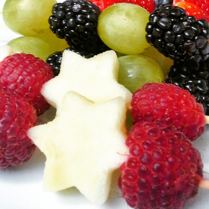 Mini Star of David Fruit Skewers with Vanilla Cashew Cream