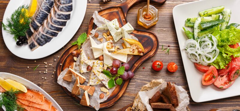 Smoked fish and cheese platter