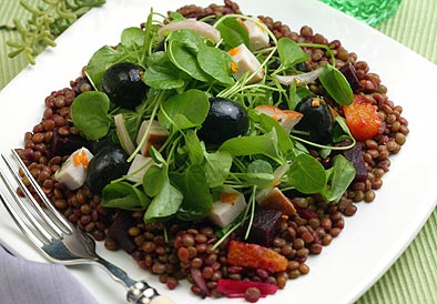 Smoked Turkey, Ripe Olive and Lentil Salad
