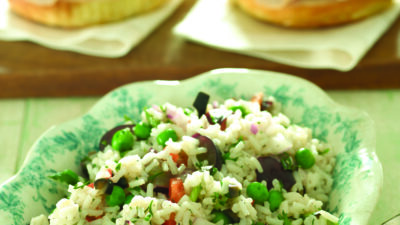 Smoked Turkey on Challah Rolls with Colorful Rice Salad