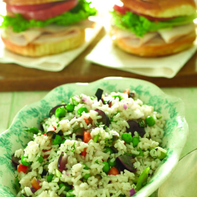 Smoked Turkey on Challah Rolls with Colorful Rice Salad
