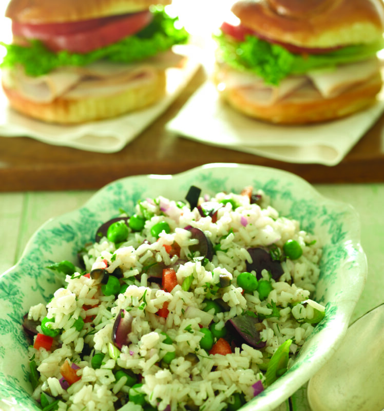 Smoked Turkey on Challah Rolls with Colorful Rice Salad