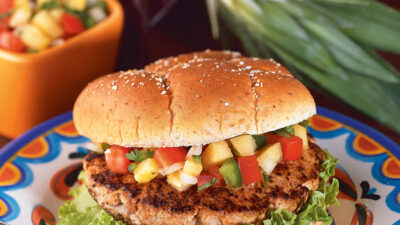 Southwestern Grilled Turkey Burgers with Pineapple Pico de Gallo