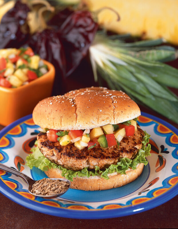 Southwestern Grilled Turkey Burgers with Pineapple Pico de Gallo