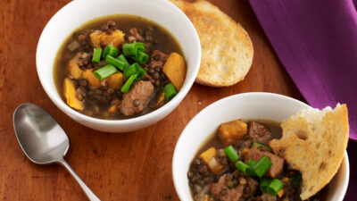 Spiced Chicken & Lentil Soup with Garlic Toast