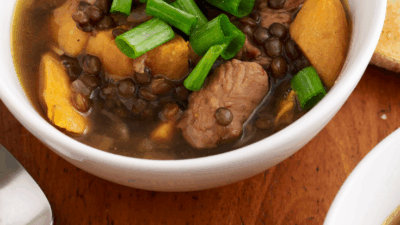 Spiced Chicken & Lentil Soup with Garlic Toast