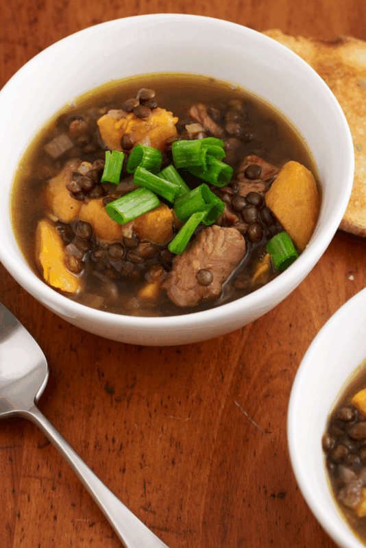 Spiced Chicken & Lentil Soup with Garlic Toast