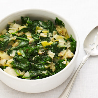 Spicy Sauted Leeks and Spinach