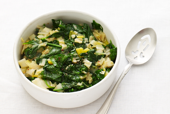 Spicy Sauted Leeks and Spinach