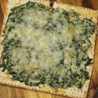 spinach and artichoke dip matzo pizza