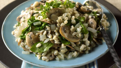 Spinach and Mushroom Barley Pilaf